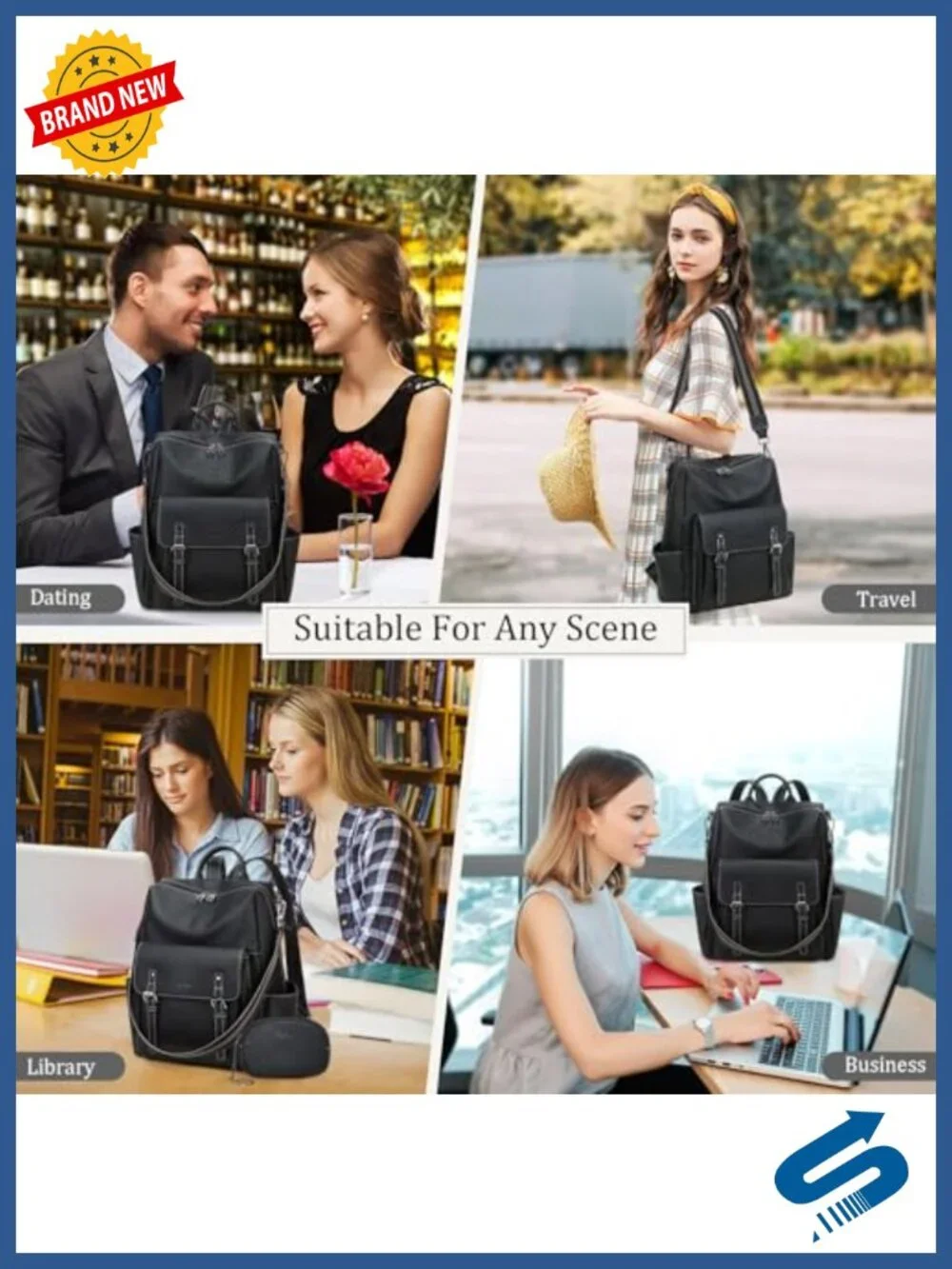 Women's Faux Leather Backpack Purse Large Capacity Convertible Handbag